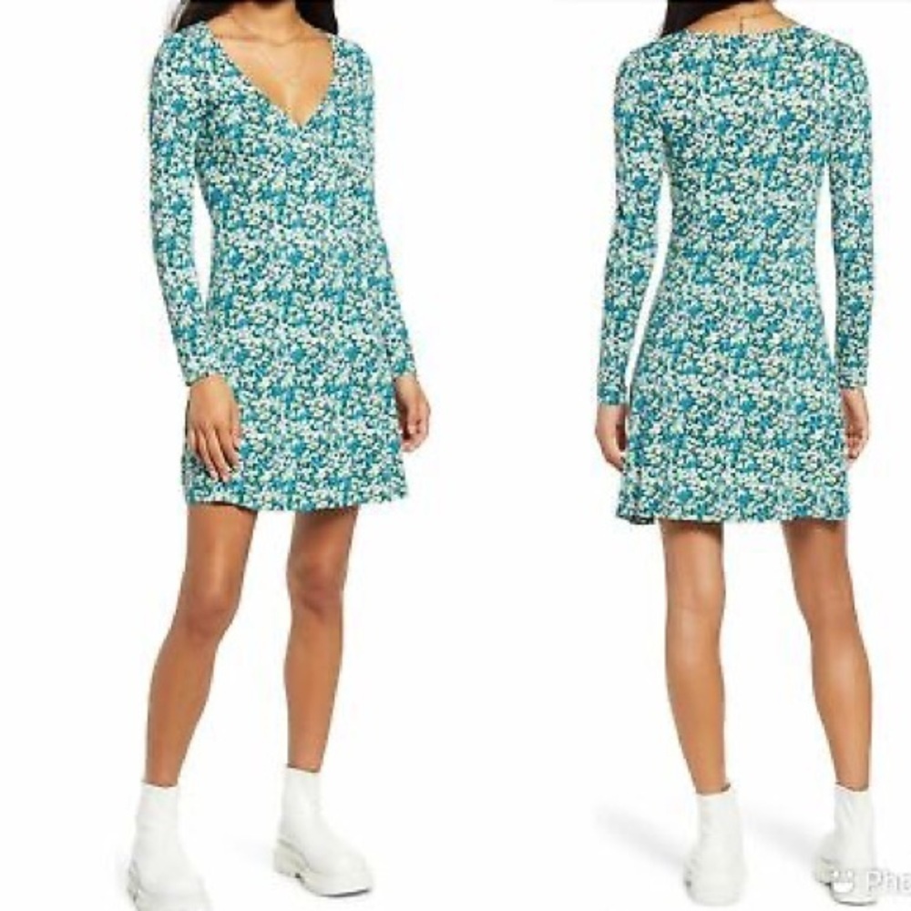 NWT Nordstrom BP Green Moss Hannah Kate Long Sleeve Fit & Flare Dress